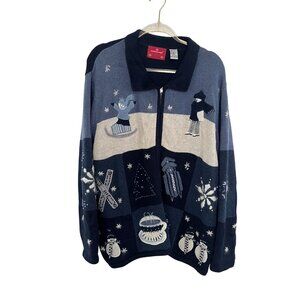 Northcrest Cardigan Sweater Women's 2XL Wool Blend Ski Holiday Lodge Snowman